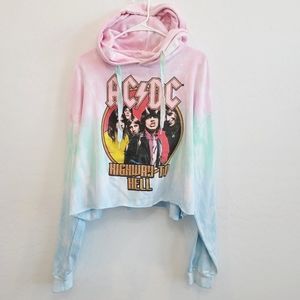 NWT AC/DC Tie Dye Graphic Cropped Hoodie Sweater